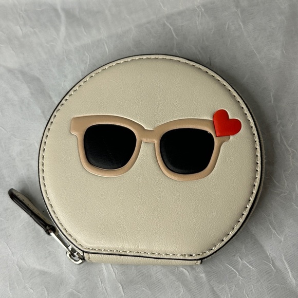 Coach Cream Sunglasses Coin Purse with Red Heart - Picture 1 of 5